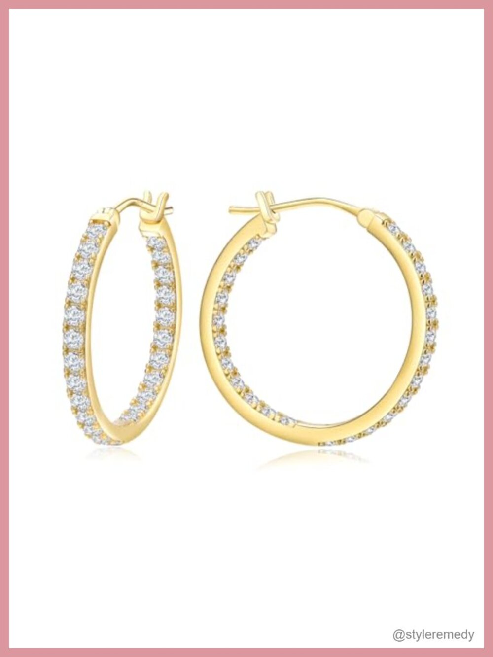 14K Gold Plated 925 Sterling Silver Cubic Zirconia Hoop Earrings